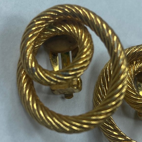 Gold Tone Metal Twisted Rope Swirl Cable Clip-on Earrings Vintage Womens - Picture 7 of 16